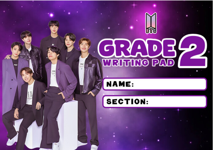 BTS Grade 2 Writing Pad Cover A4 template