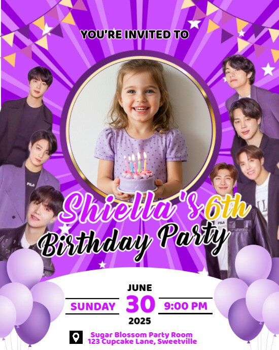 Bts Invitations Plantilla de Negro Bts Birthday Party A4 | PosterMyWall