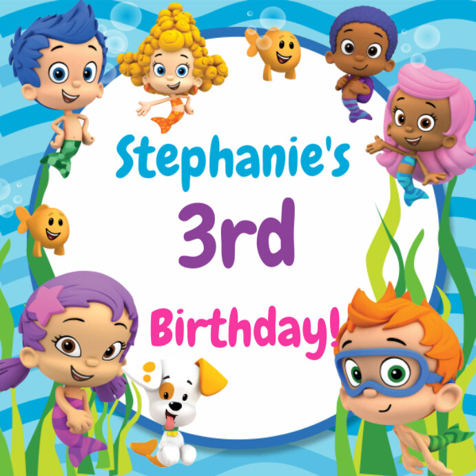 Bubble Guppies editable square gift tag template