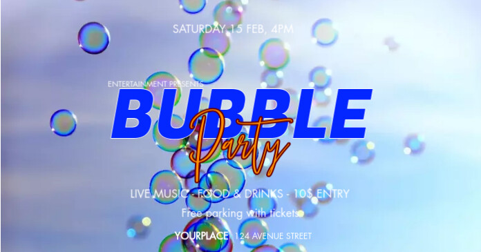 Bubble Party event promo template Obraz udostępniany na Facebooku