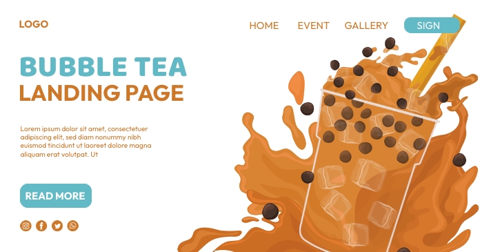 Bubble Tea Landing Page Imagem partilhada do Facebook template