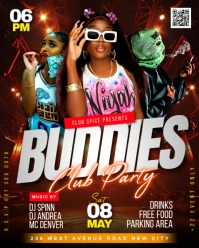 Buddies night club birthday party invitation promotion flyer template for Facebook Instagram post