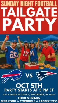 Buffalo Bills vs New England Patriots Tailgate Party Flyer – NFL Sunday Night Game Template Instagram Story