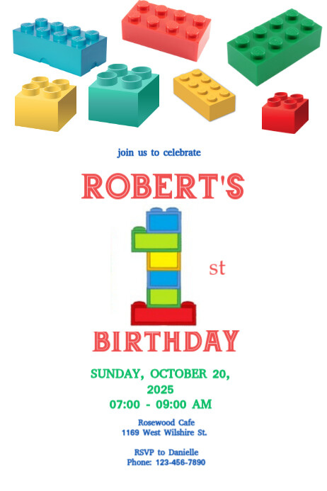 Building Blocks 1st Birthday Invitation Banner 4' × 6' template