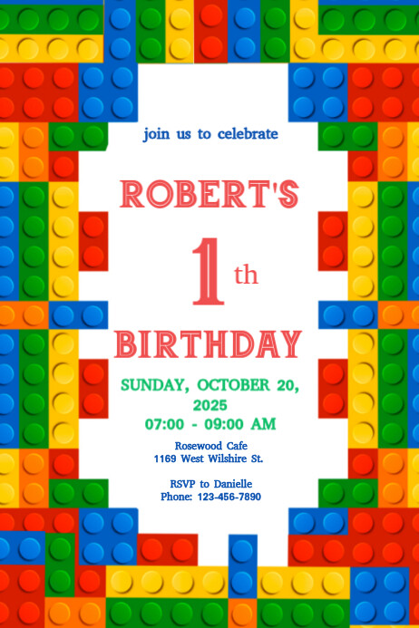 Invitation Block Design Building Blocks Birthday Invitation Template | PosterMyWall