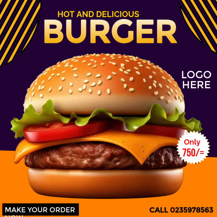 Burger ad โพสต์บน Instagram template