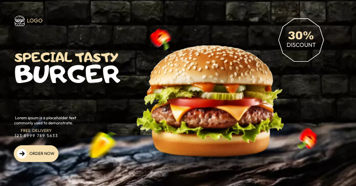 Burger ad food template ภาพที่แชร์บน Facebook