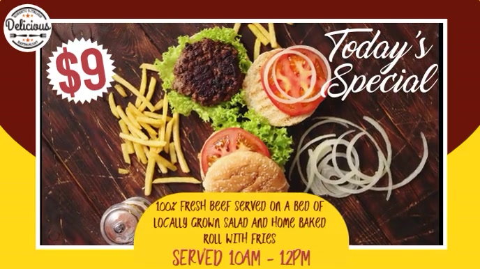 Burger Bar Instagram Restaurant Post Template Ecrã digital (16:9)