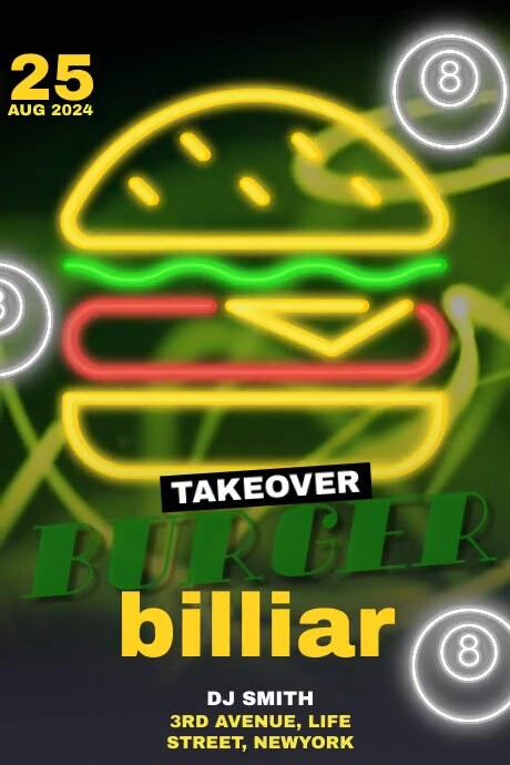 Burger Billiar Yellow Party Cartaz template
