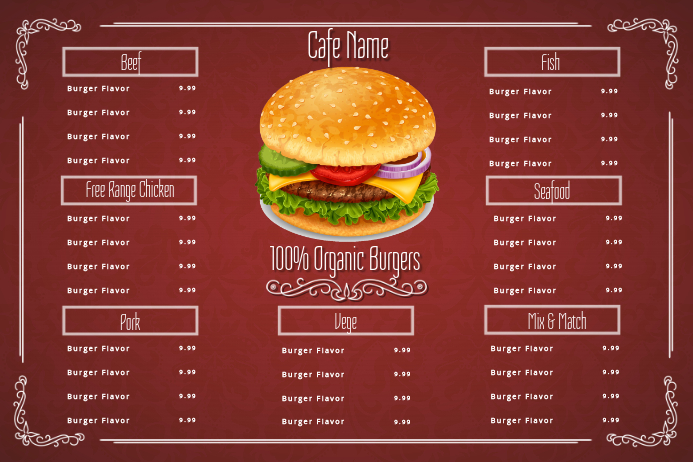 Burger Cafe Menu 海报 template