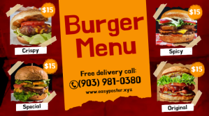 Red Burger Menu Digital Display Template