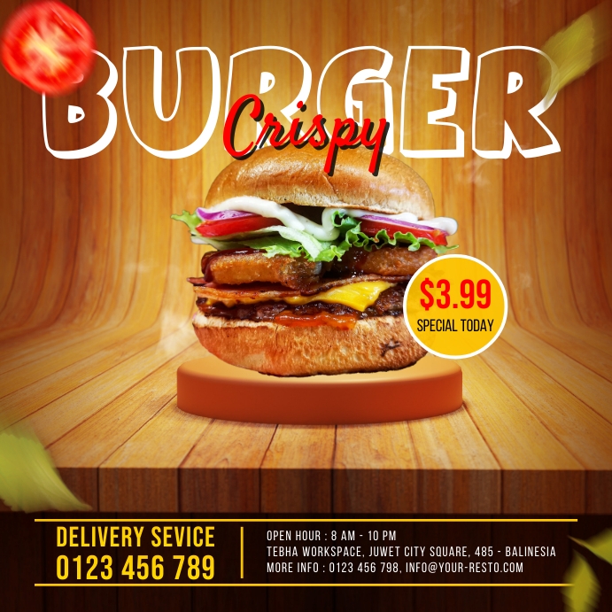 Burger Delivery Promotion Template โพสต์บน Instagram