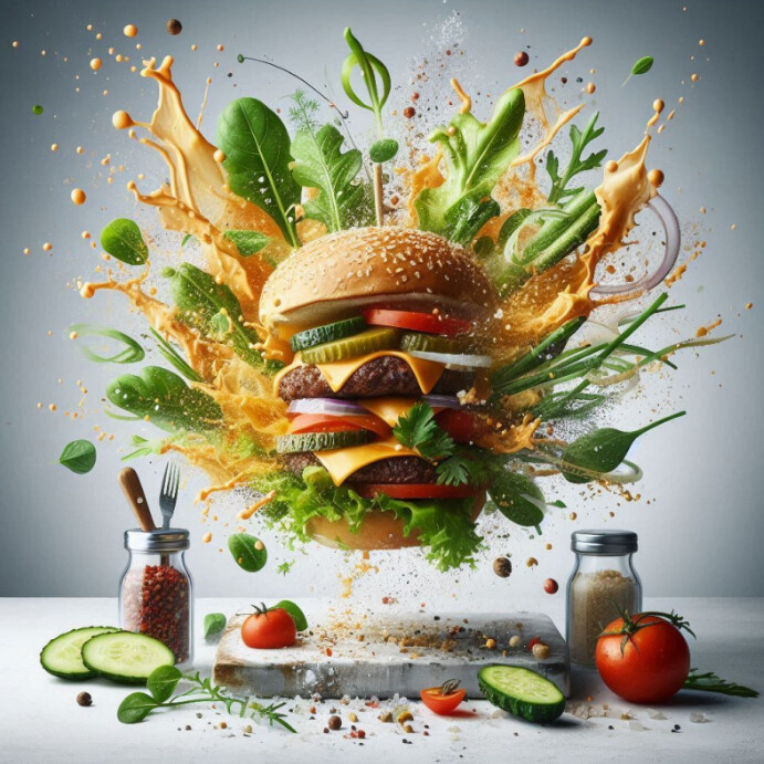 Copy of Burger food splash for restaurant template | PosterMyWall