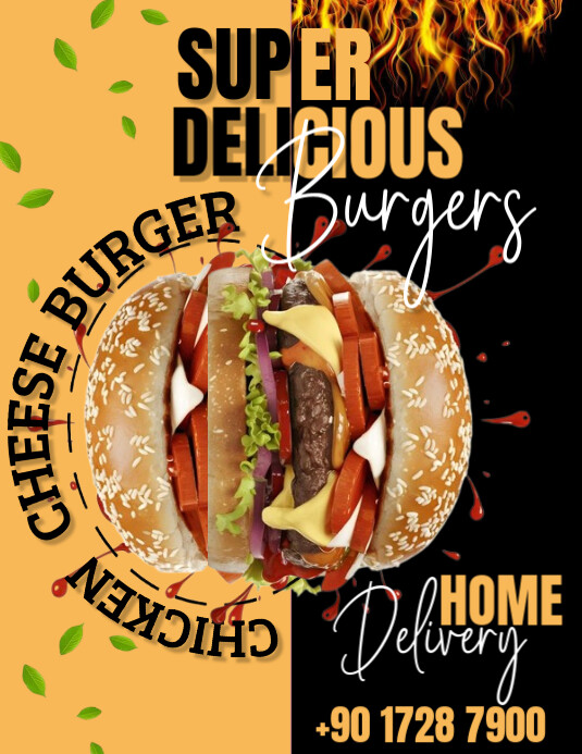 burger menu advertisement flyer Folheto (US Letter) template