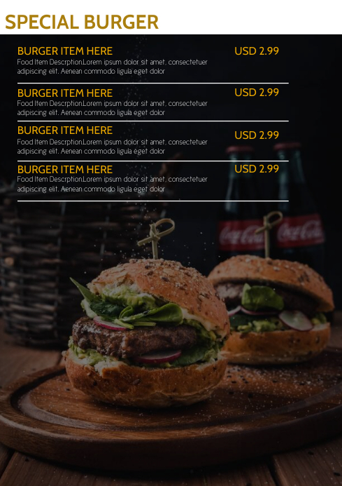 burger menu A4 template