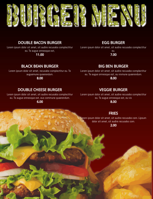Burger Menu Restaurant Flyer Poster Template Postermywall Burger Menu Restaurant Flyer Poster Template Postermywall