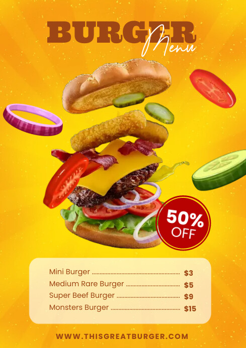 Burger Menu with Menu List A4 template