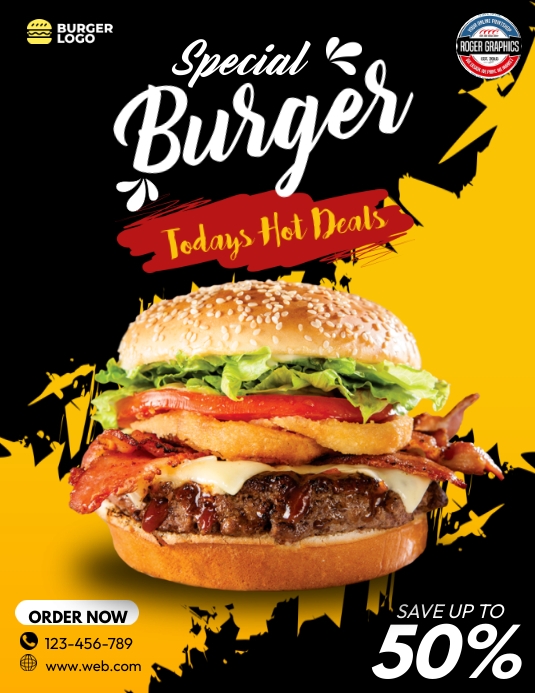 Burger Poster ใบปลิว (US Letter) template