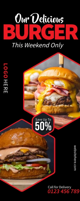 Burger Promotion Sale Banner Roll Up 2' × 5' template