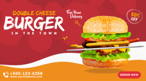 红色 Burger Promotion Twitter Post Template