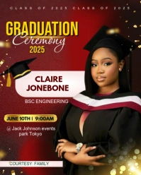 Burgundy and gold elegant graduation party invite design template flyer Instagram Portrait
