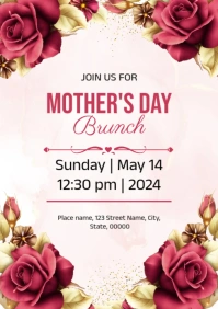 Burgundy floral Mother's day Brunch A5 template