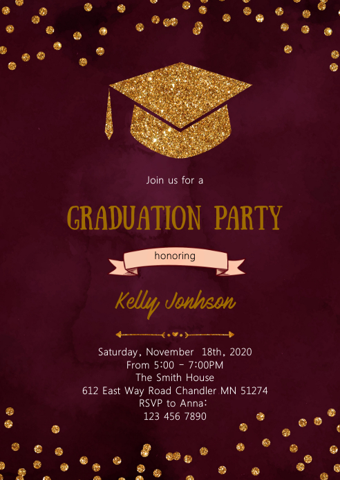 Burgundy gold graduation invitation Template | PosterMyWall