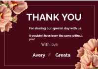 Burgundy Joyful Wedding Thank You Postcard - Floral Design Postcard template