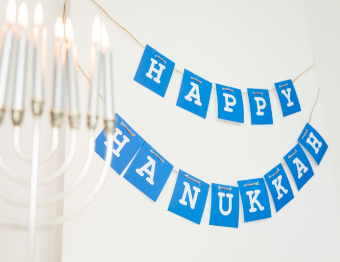 Burning Candles Near Happy Hanukkah Garland Template Postermywall