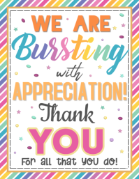 Bursting with Appreciation Sign, Star Gift Candy Thank You Employee Staff Flyer (US Letter) template