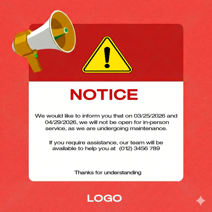 Business Closure Notice Template β Red Maintenance Alert Poster ...