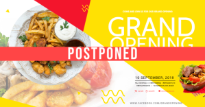 Business Grand Opening Postponed Social Media Facebook begivenhed cover template