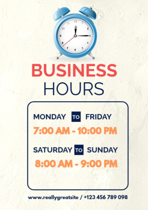 Operating Hour Poster Business Hours Poster Template – Display Your Opening & Closing Times ...