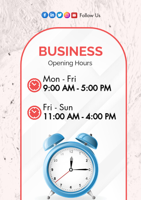 Business Hours Poster Template – Display Your Opening & Closing Times A1
