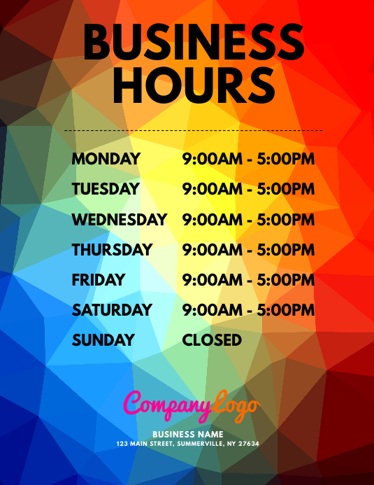 Operating Hour Poster Business Hours Flyer Template | PosterMyWall
