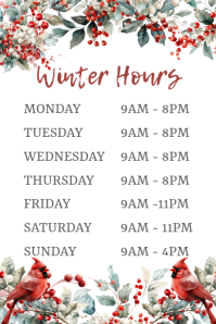 Business Hours Sign - Opening Times Winter Poster template