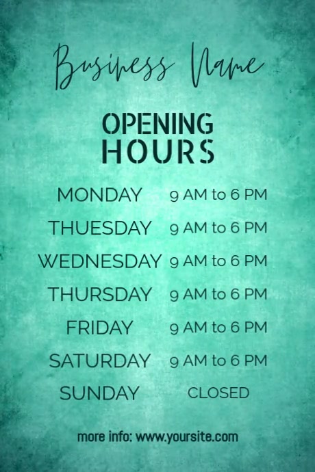 Business Hours Template, Opening Hours Sign, Плакат