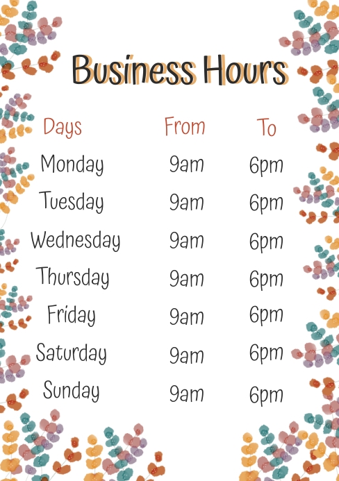 Business Hours Template PosterMyWall Business Hours Template PosterMyWall