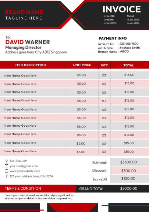 Red Invoice Template | PosterMyWall