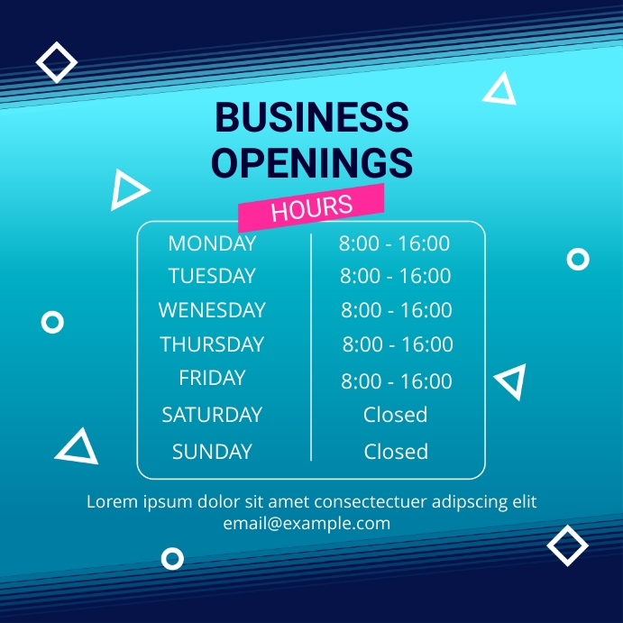 BUSINESS OPENING HOURS Instagram Plasing template