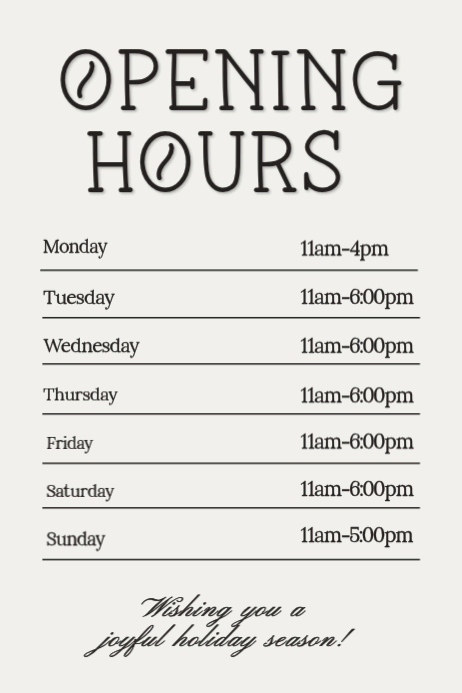 Operating Hour Poster Business Opening Hours Poster Template | Editable Weekly Schedule ...