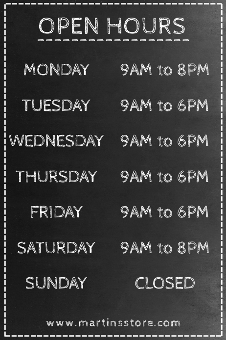 Operating Hour Poster Hours Poster