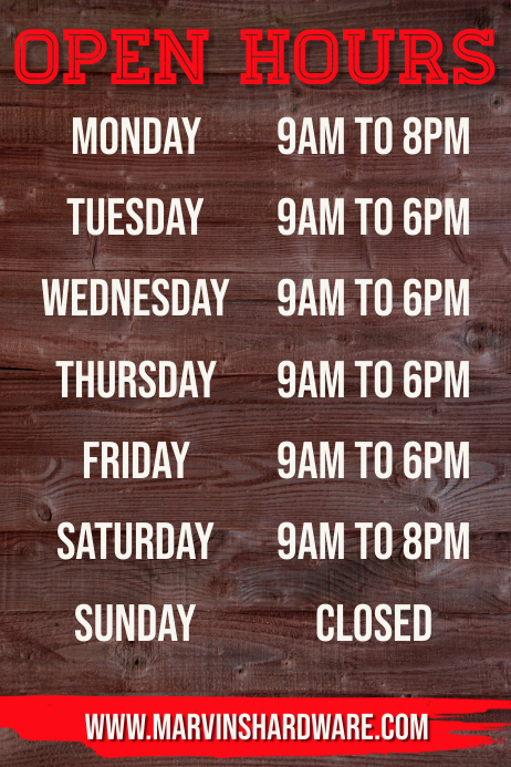 Operating Hour Poster Hours Poster