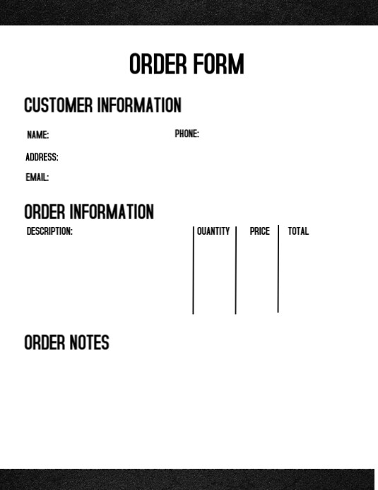 business order form template Løbeseddel (US Letter)