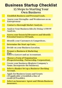 Yellow Business Startup Checklist A4 Template