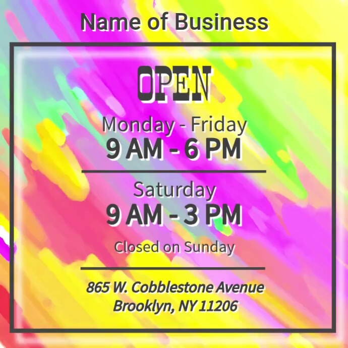 Business work time colorful announcement Template | PosterMyWall