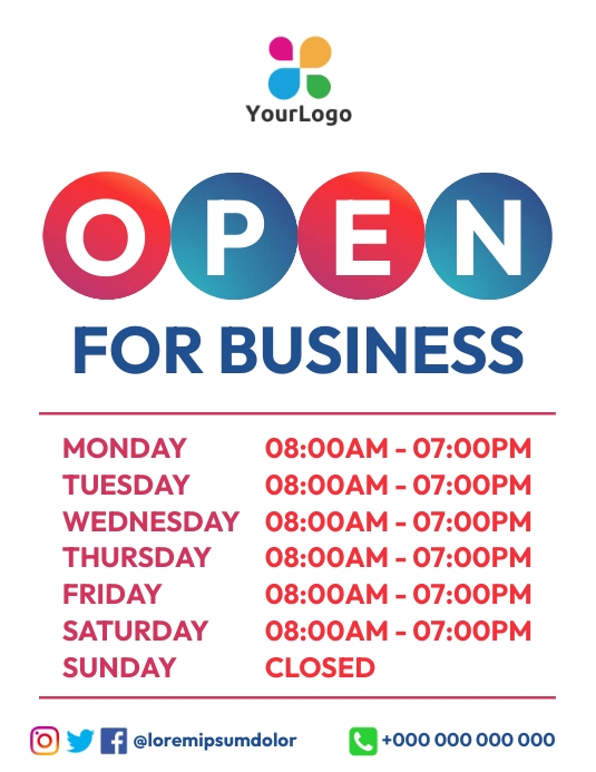 business working hours template Flyer (US Letter)