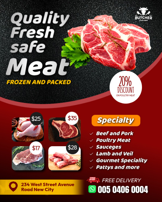 Butchery Risk Poster Butchery Frozen meat beef steak poultry sale advertisement online ...