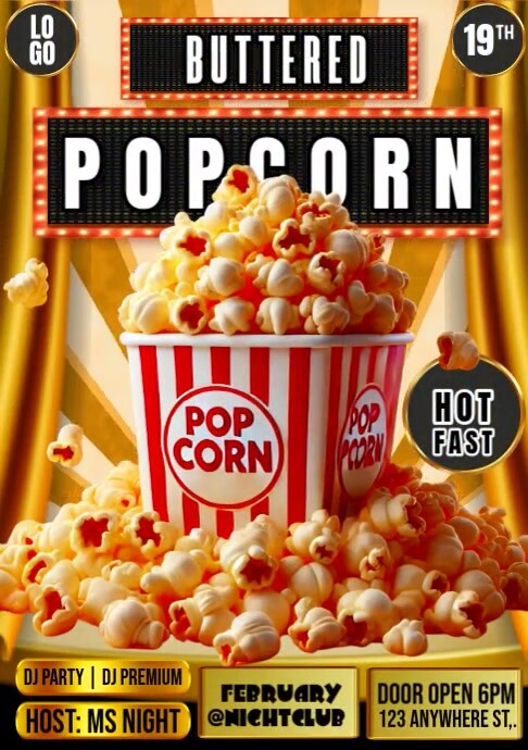 Buttered Popcorn Party A4 template