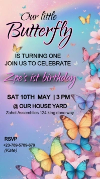 Butterfly birthday invitation Instagram Story template